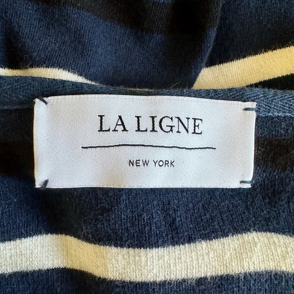 La Ligne New York Striped Cotton Breton Tee in Navy/Black/Cream - Picture 4 of 5
